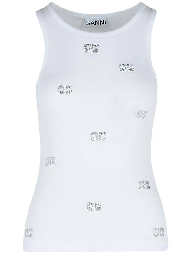 Ganni White Cotton Tank Top - GANNI - BALAAN 1