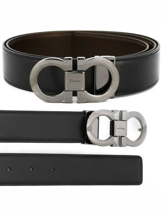 Double Gancini Reversible Leather Belt Black Auburn - SALVATORE FERRAGAMO - BALAAN 2
