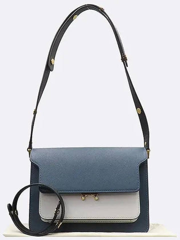 Navy two tone TRUNK medium M size gold logo shoulder bag - MARNI - BALAAN 1