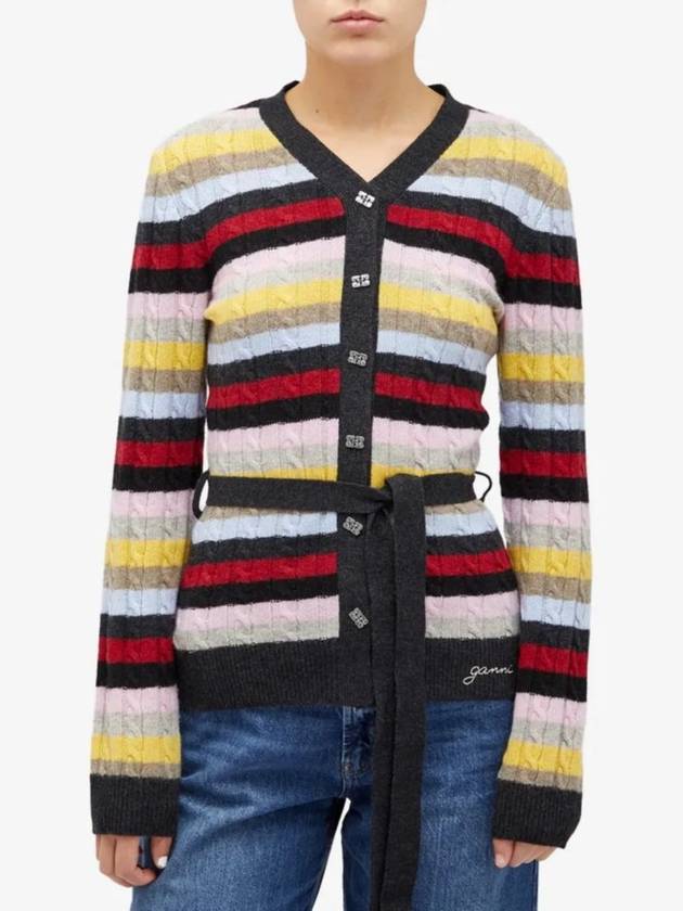 Stripe Belt Cardigan - GANNI - BALAAN 4