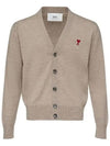 Red Heart Logo Merino Wool Cardigan Beige - AMI - BALAAN 2