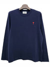 Chain Stitch Heart Logo Long Sleeve T-Shirt Navy - AMI - BALAAN 2