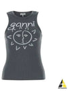 Sun Graphic Print Ribbed Sleeveless Grey - GANNI - BALAAN 2