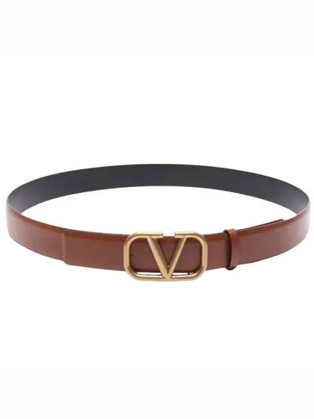 Signature V Logo Leather Belt Brown - VALENTINO - BALAAN 2