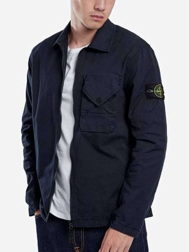 Stretch Cotton Gabardine Overshirt Jacket Navy - STONE ISLAND - BALAAN 3