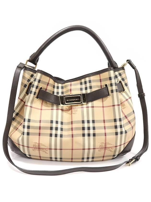 3742238 PVC Haymarket Check Brown Leather WILLENMORE Hobo 2WAY - BURBERRY - BALAAN 1