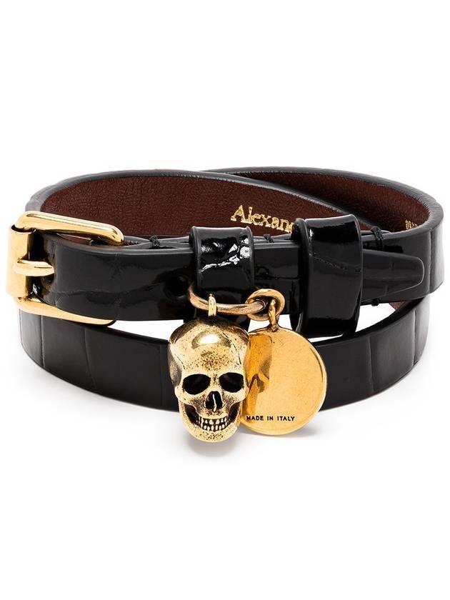 Gold Skull Buckle Bracelet Black - ALEXANDER MCQUEEN - BALAAN.