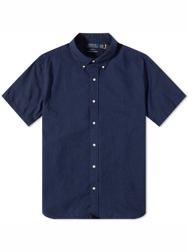 Seersucker Short Sleeve Shirt Navy - POLO RALPH LAUREN - BALAAN 1