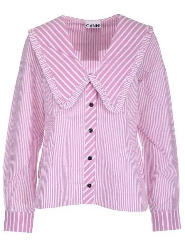 Women's Wide Frill Collar Striped Blouse Moonlight Mauve - GANNI - BALAAN 2