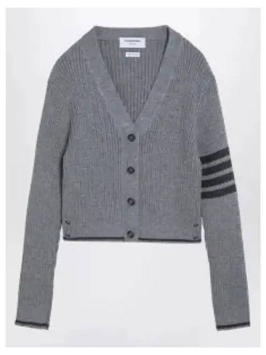 4 Bar Cable Wool Crop Cardigan Grey - THOM BROWNE - BALAAN 2