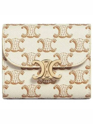 Triomphe Canvas Small Bicycle Wallet White Tan - CELINE - BALAAN.