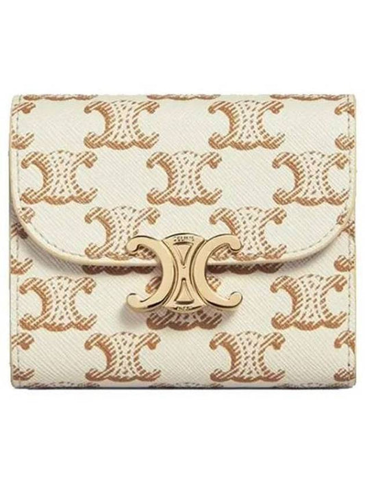 Triomphe Canvas Small Bicycle Wallet White Tan - CELINE - BALAAN.