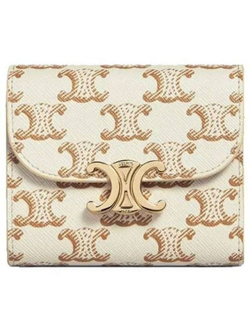 Triomphe Canvas Small Half Wallet White Tan - CELINE - BALAAN 1