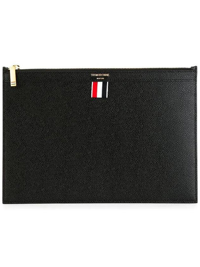 Pebble Grain Three Stripes Zipper Small Clutch Bag Black - THOM BROWNE - BALAAN 2