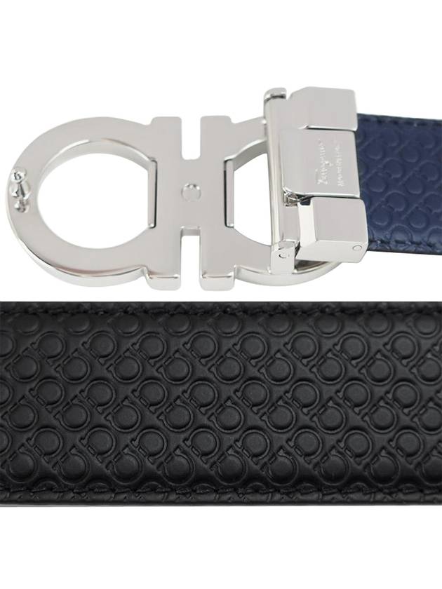 Double Gancini Reversible Leather Belt Black Fiore Blue - SALVATORE FERRAGAMO - BALAAN 3