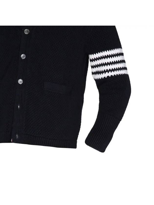 Seed Stitch Cotton High Neck Cardigan Navy - THOM BROWNE - BALAAN 5