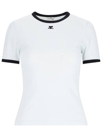 Contrast Trimming Logo Patch Short Sleeve T-Shirt White - COURREGES - BALAAN 2