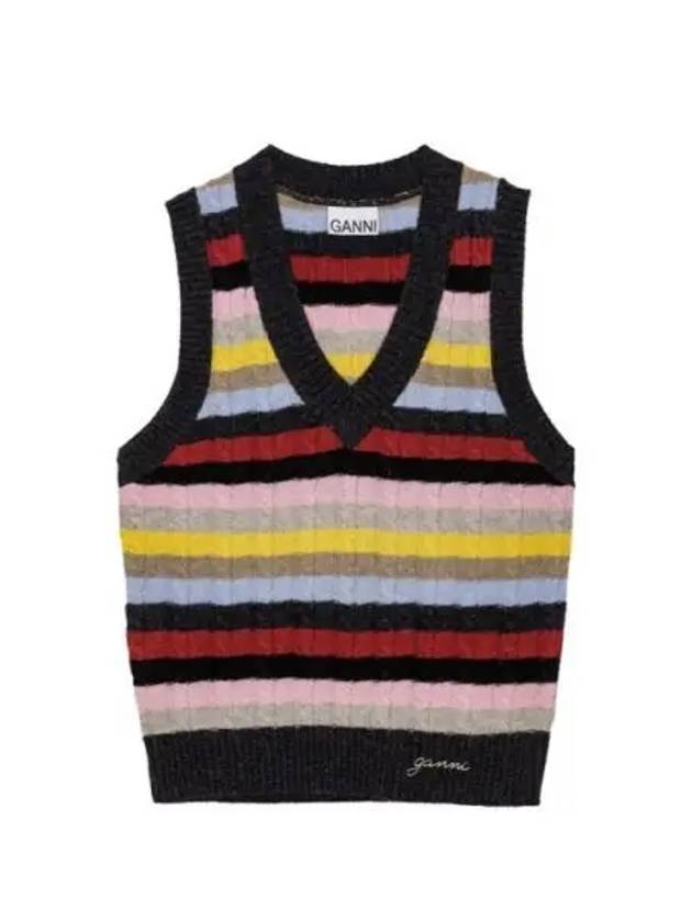 V-Neck Striped Knit Vest - GANNI - BALAAN 2