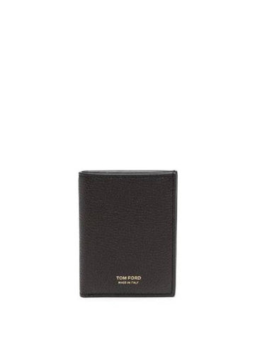 T Line Logo Fold Card Wallet Chocolate - TOM FORD - BALAAN 1