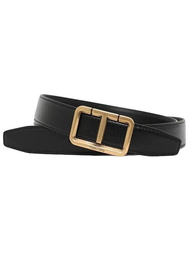 T Buckle Leather Belt Black - TOM FORD - BALAAN 1