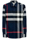 Check Motif Cotton Long Sleeve Shirt Navy - BURBERRY - BALAAN 2