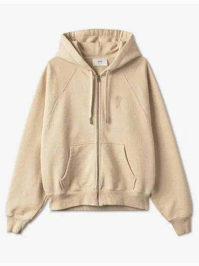 Small Heart Logo Zip Up Hoodie Vanilla - AMI - BALAAN 2