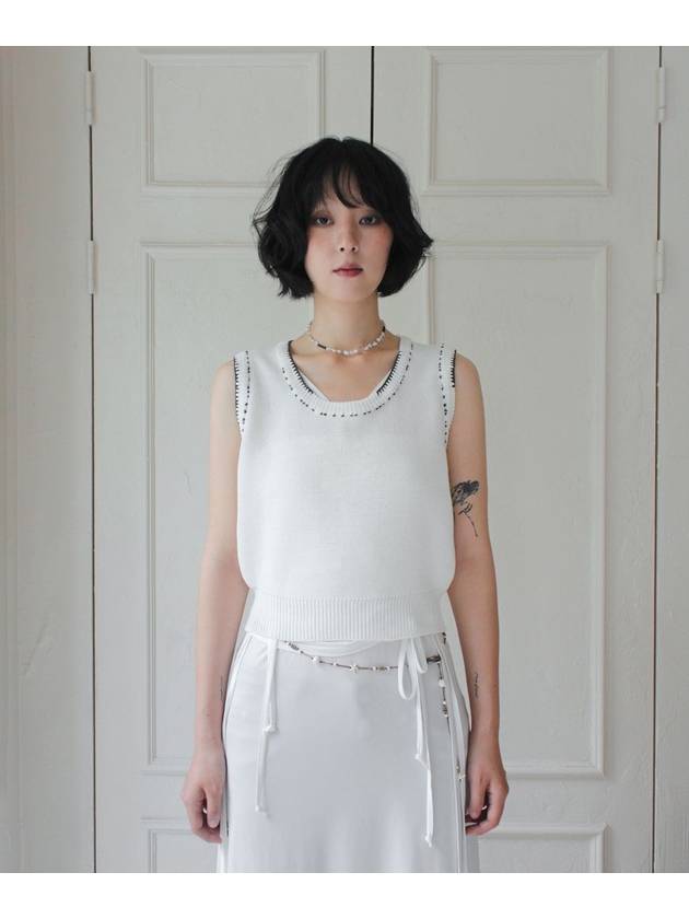 Linen Knit Vest Stitched by Hand IVORY women s top - RUBATI - BALAAN 1