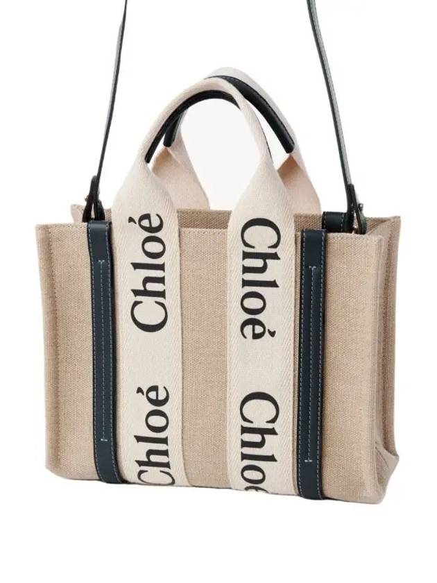 Woody Small Canvas Tote Bag Navy Beige - CHLOE - BALAAN 4