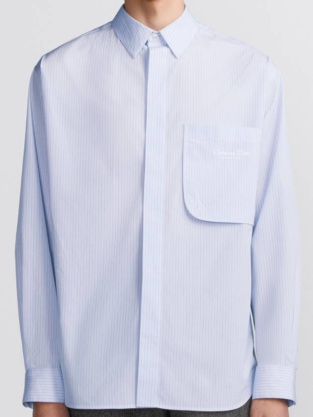 Couture Embroidery Striped Cotton Poplin Long Sleeves Shirt Light Blue - DIOR - BALAAN 3