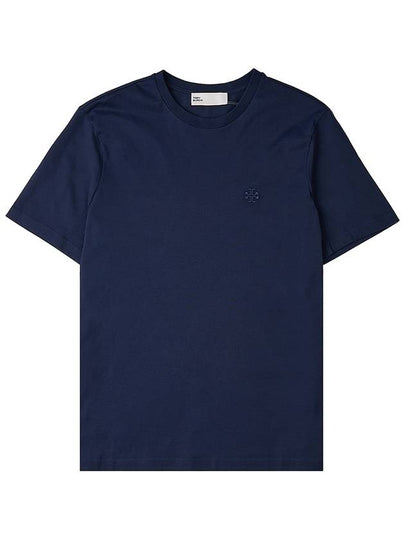 Embroidered Logo Cotton Short Sleeve T-Shirt Navy - TORY BURCH - BALAAN 2