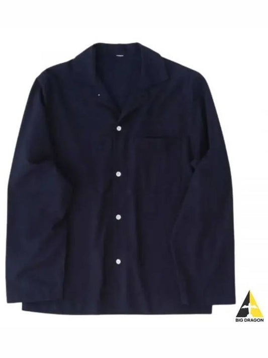 Poplin Pajamas Long Sleeve Shirt Midnight Blue - TEKLA - BALAAN 2