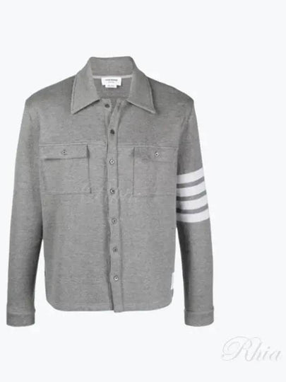 Double Face Cotton Knit 4 Bar Button Shirt Jacket Grey - THOM BROWNE - BALAAN 2