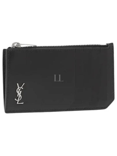 Tiny Cassandre Fragments Silver Hardware Leather Zipper Card Wallet Black - SAINT LAURENT - BALAAN 2