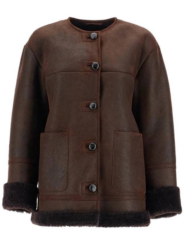 Bourbon Crew Neck Sheepskin Coat Chocolate - WEEKEND MAX MARA - BALAAN 1