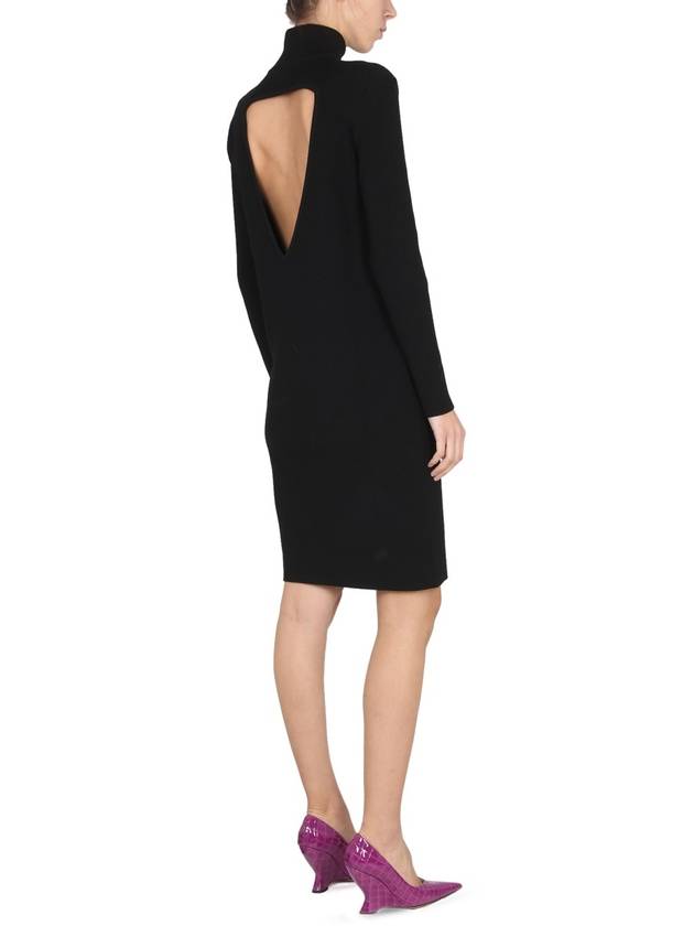 Cut Out Detail High Neck Wool Midi Dress Black - BOTTEGA VENETA - BALAAN 3