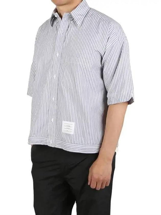 striped short sleeve short sleeve shirt - THOM BROWNE - BALAAN.