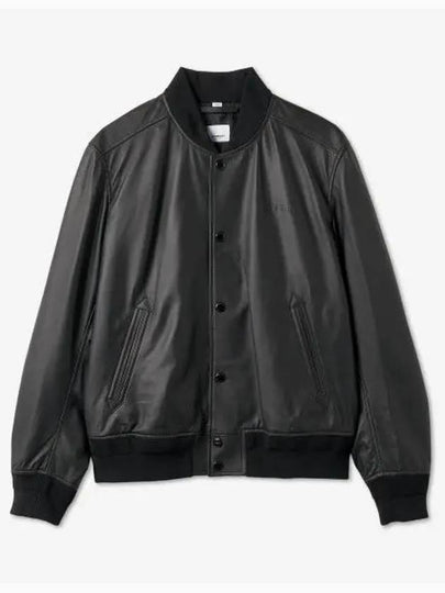 Embossed Logo Leather Bomber Jacket Black - BURBERRY - BALAAN 2