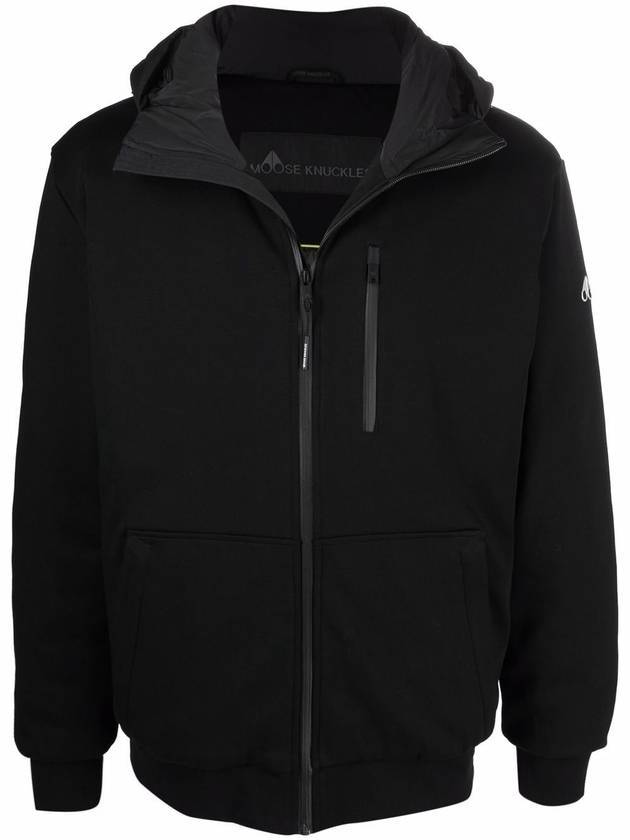 Barough Relaxed Fit Zip Up Hoodie Black - MOOSE KNUCKLES - BALAAN 1