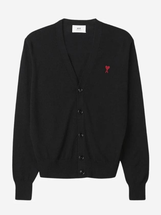 Red Heart Logo Merino Wool Cardigan Black - AMI - BALAAN 2