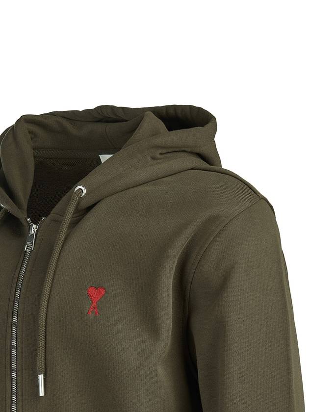 Red Small Heart Logo Cotton Hooded Zip-up Dark Coffee - AMI - BALAAN 6