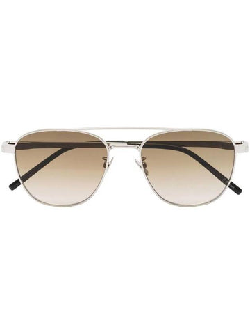 Eyewear Double Bridge Aviator Sunglasses Silver - SAINT LAURENT - BALAAN 1