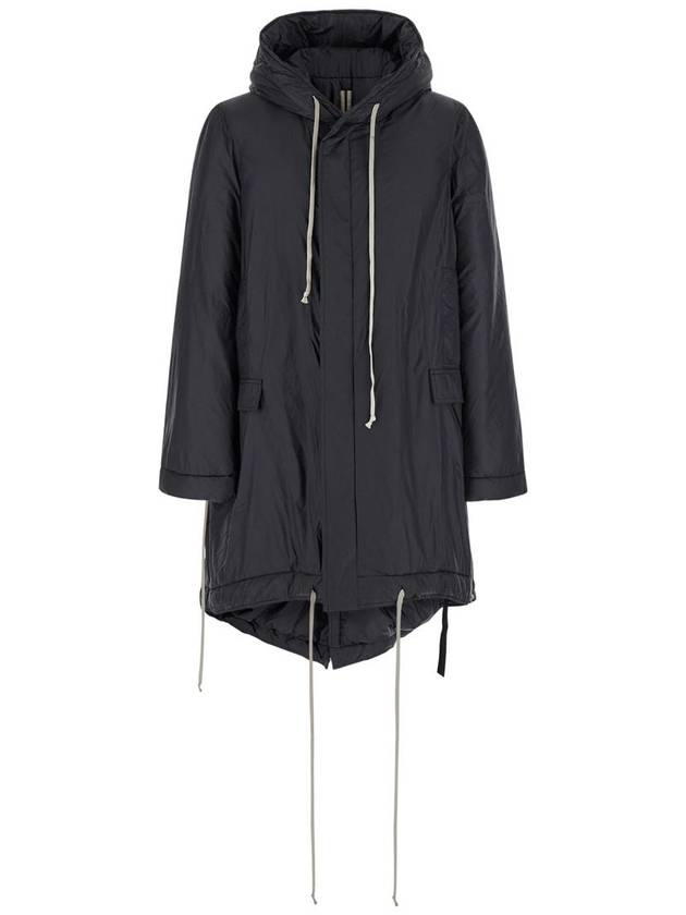 'Fishtail' Black Parka With Drawstring Hood And Hem In Tech Fabric Man - RICK OWENS - BALAAN 1