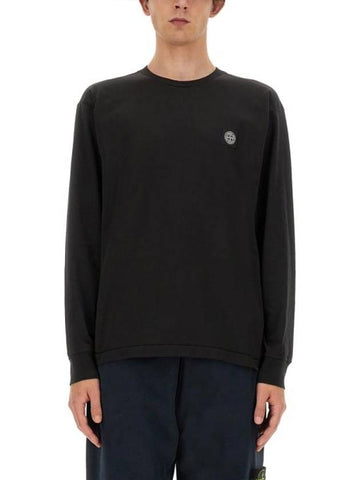 Chest Patch Long Sleeve T-Shirt Black - STONE ISLAND - BALAAN 1