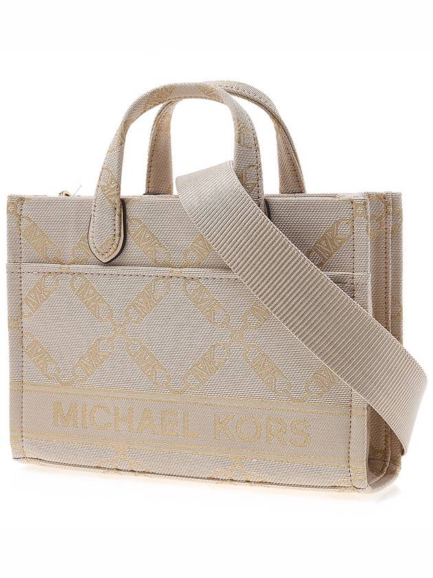 Gigi Small Metallic Empire Logo Jacquard Tote Bag Pale Gold Natural - MICHAEL KORS - BALAAN 3