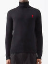 De Cour Embroidered Logo Extra Fine Merino Wool Turtleneck Black - AMI - BALAAN 2