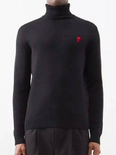 De Coeur Logo Turtleneck Lightweight Wool Knit Sweater Black - AMI - BALAAN 1