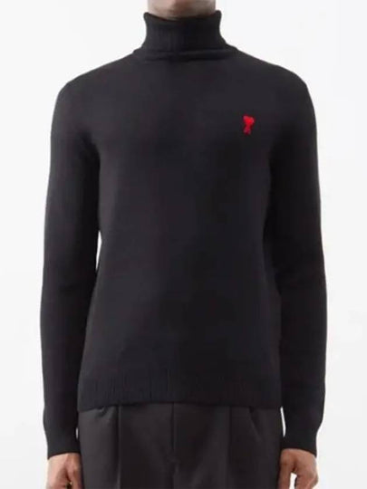 De Cour Embroidered Logo Extra Fine Merino Wool Turtleneck Black - AMI - BALAAN 2