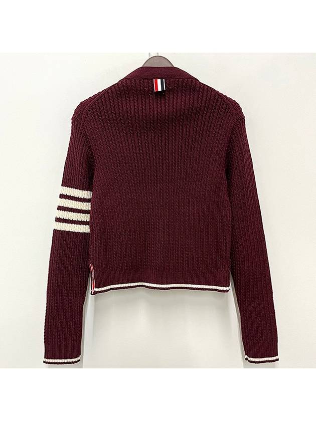 4 Bar Cable Wool Crop Cardigan Red - THOM BROWNE - BALAAN 3