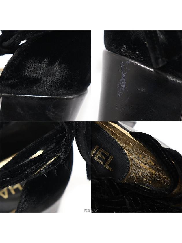 G27786 Black velvet strap gold CC logo open toe platform women s sandals 37C - CHANEL - BALAAN 4