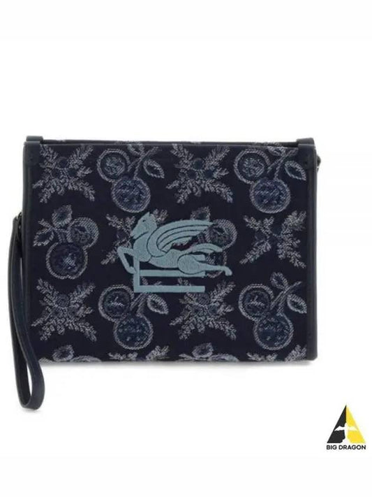 Embroided Logo Jacquard Clutch Bag Navy - ETRO - BALAAN 2